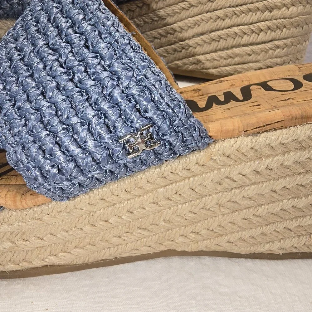 SAM EDELMAN BLUE ROXANN SANDAL WEDGES ESPADRILLES BEACH RESORTWARE SIZE 7.5